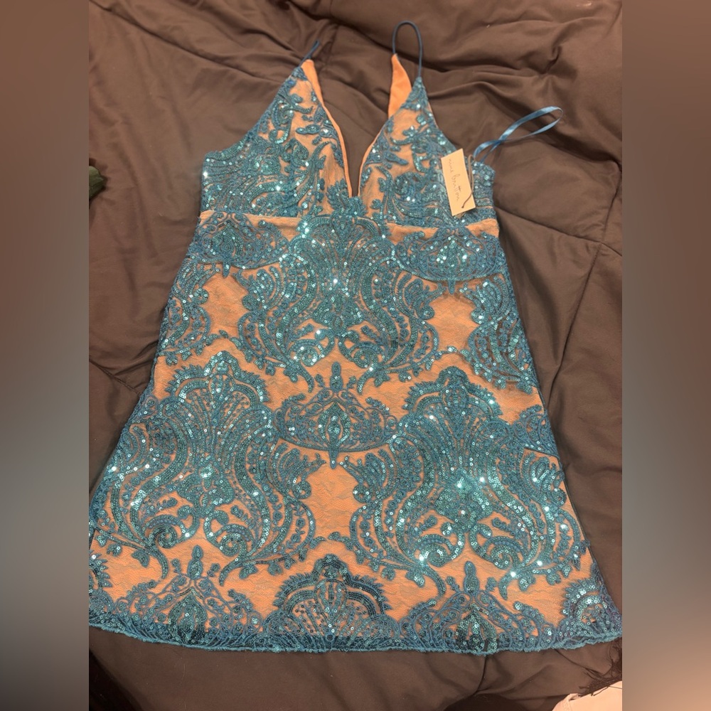 Free People Blue and Cream Lace Dress